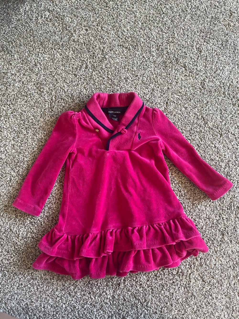 Ralph Lauren Hot Pink Velour Ruffle Polo Dress